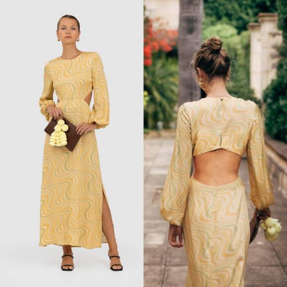 The Wolf Gang‎ NEW Marrakesh Cut Out Dress in Citrus Swirl Size Medium Resort - Picture 1 of 6